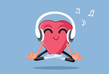 Komik Karikatür Kalbi Müzik Dinliyor