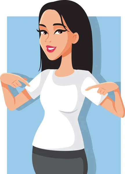 Female Promoter Pointing Blank White Shirt — Stock Vector