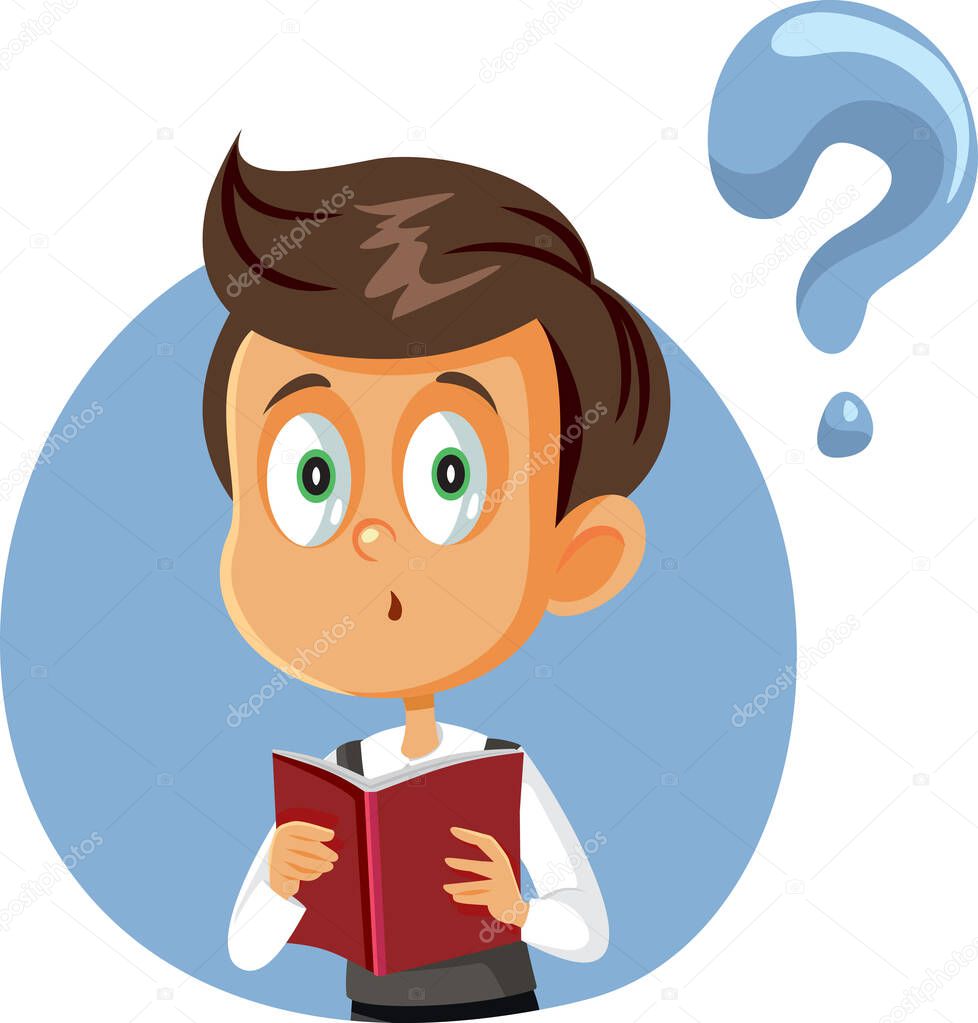 Student Boy Holding a Book Having Questions