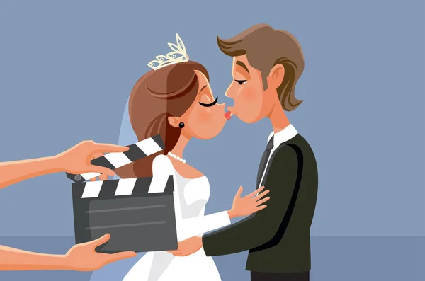 Couple Nouvellement Marié Embrasser Dans Vidéo Mariage — Image vectorielle