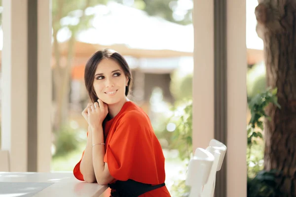 Beautiful Young Woman Waiting Restaurant — Stock Photo, Image