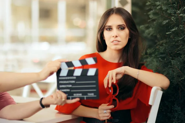 Beautiful Actress Filming Movie Scene — Stock Photo, Image