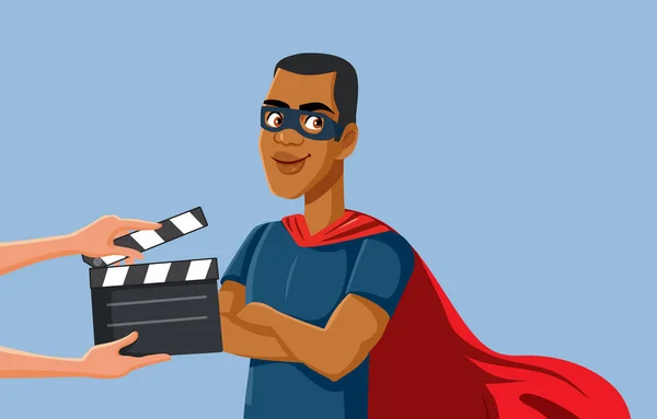 Πλήρωμα Κινηματογράφηση Μιας Ταινίας Superhero Εικονογράφηση Διάνυσμα — Διανυσματικό Αρχείο