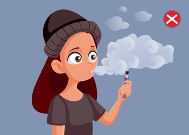 Vaping Addiction Vector Illustration ile Genç Kız