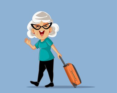 Cheerful Senior Woman Saluting and Traveling with Suitcase clipart