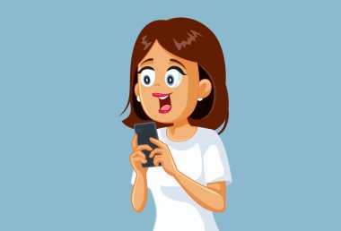 Mutlu Kadın Cep Telefonu Vektörü Çizgi Filmi