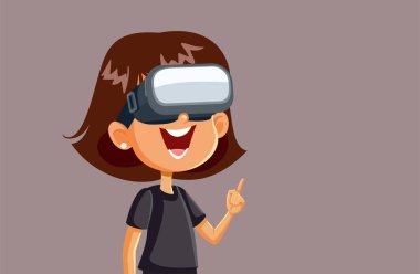 VR gözlüklü neşeli kız eğleniyor.