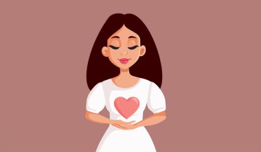 Güzel Genç Kadın Kalp Tutma Sembolü