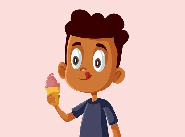 Cute African Boy Eating Ice Cream — Stock Vector