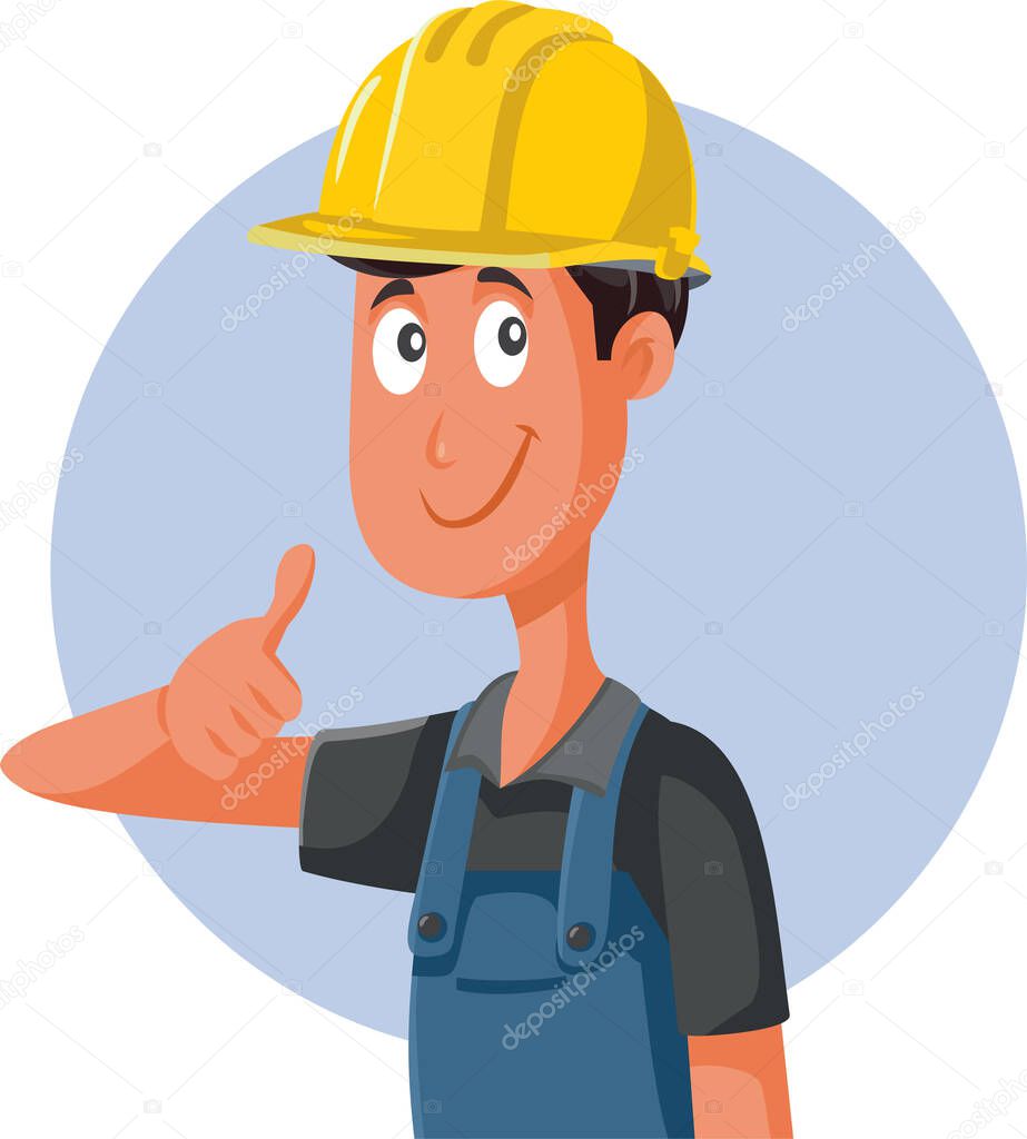 Worker Wearing Protective Hard Hat Holding Thumbs Up