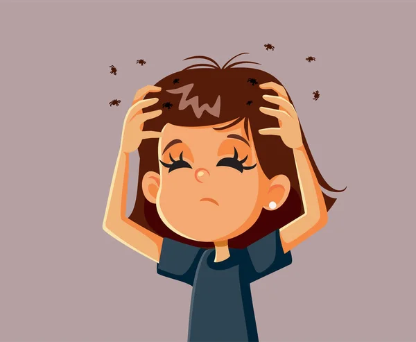 Girl Having Lice Problem Scratching Her Head — Stock Vector