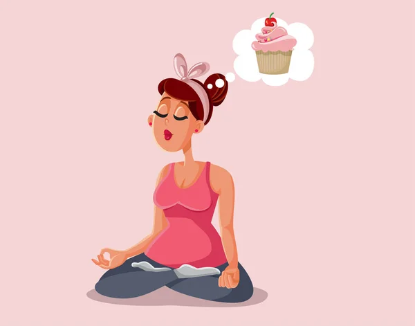 Yoga Mulher Pensando Bolo Sobremesa Vector Cartoon — Vetor de Stock