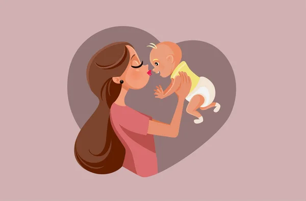 Gelukkig Moeder Holding Speelse Baby Vector Cartoon Illustratie — Stockvector