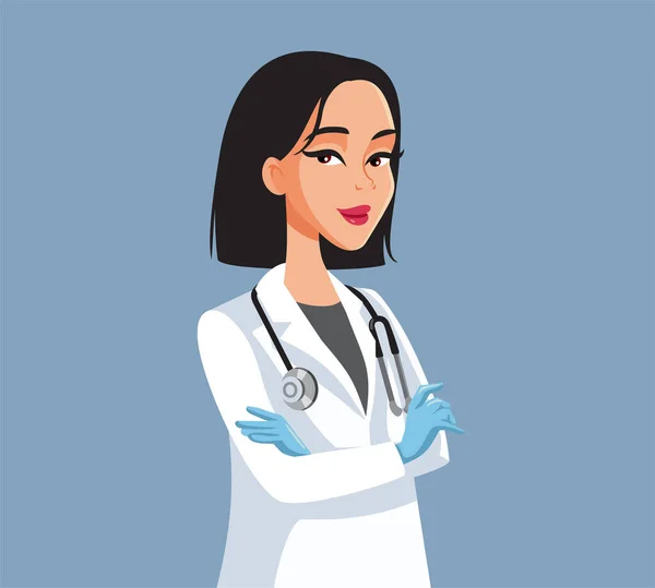 Γυναίκα Γιατρός Αυτοπεποίθηση Στέκεται Χέρια Σταυρωμένα — Διανυσματικό Αρχείο