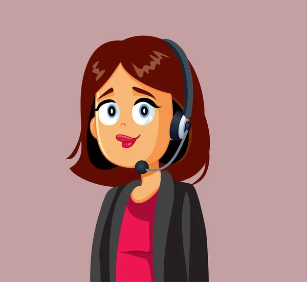 Mujer Negocios Sonriente Traje Con Auriculares Vector Illustration — Vector de stock