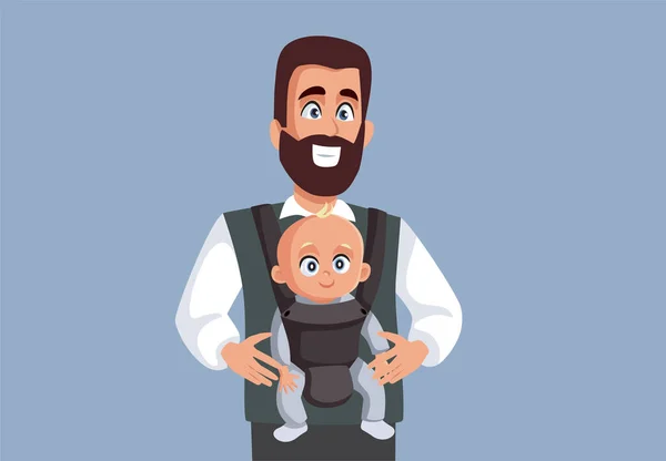 Papá Sosteniendo Bebé Portador Vector Ilustración — Vector de stock