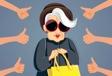 Kıdemli Moda Kadını Çanta Taşıma İllüstrasyonu