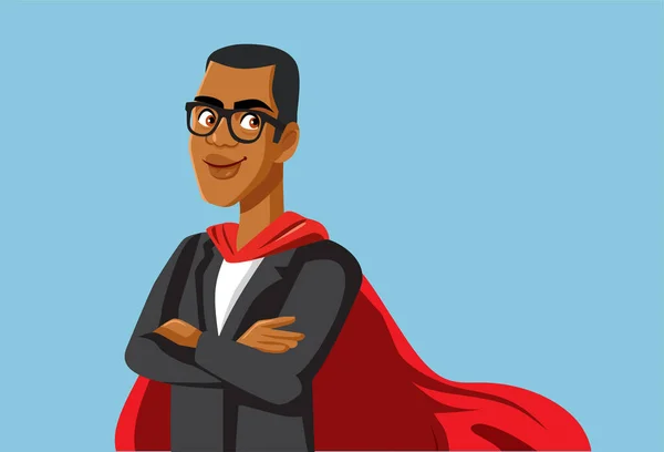 Süper Kahraman Adamı Gözlüklü Kırmızı Pelerinli — Stok Vektör