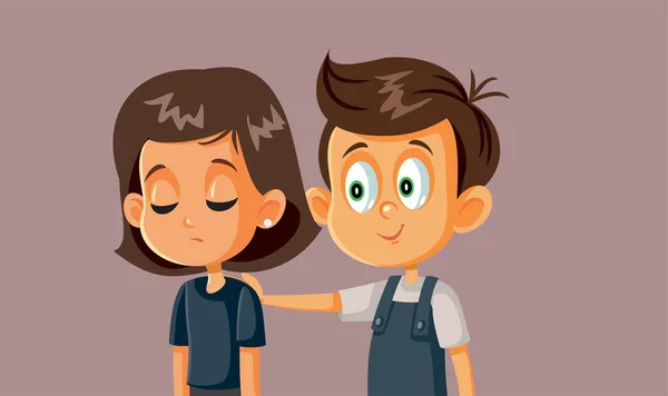 Boy Comforting Girl Vector Cartoon Illustration - Stok Vektor