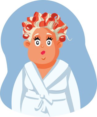 Orta Yaşlı Kadın Saç Yuvarlayıcı ve Bornoz Giyiyor