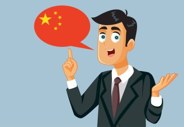 Mandarin Dili Vektör İllüstrasyonunu Konuşan İşadamı