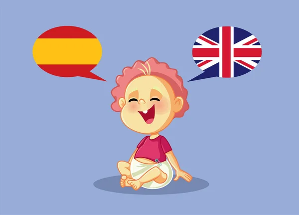 Bilingual Baby Speaking English Spanish Vector Illustration — Stockový vektor