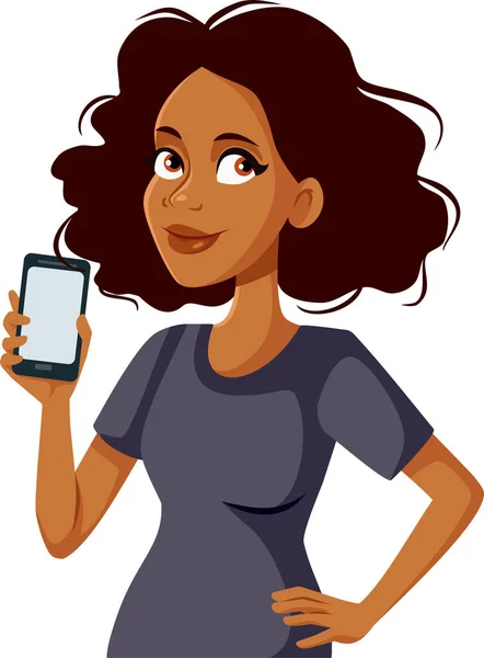 Afrikansk Kvinna Håller Smartphone Vektor Illustration — Stock vektor