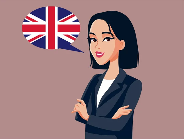 Mujer Negocios Asiática Que Habla Inglés Vector Cartoon — Vector de stock