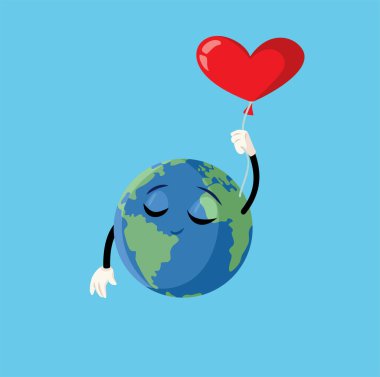 Çizgi Dünya Karakteri Kalp Balon Vektörü İllüstrasyonu