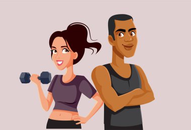 Fitness Çifti Birarada Duran Vektör İllüstrasyonu