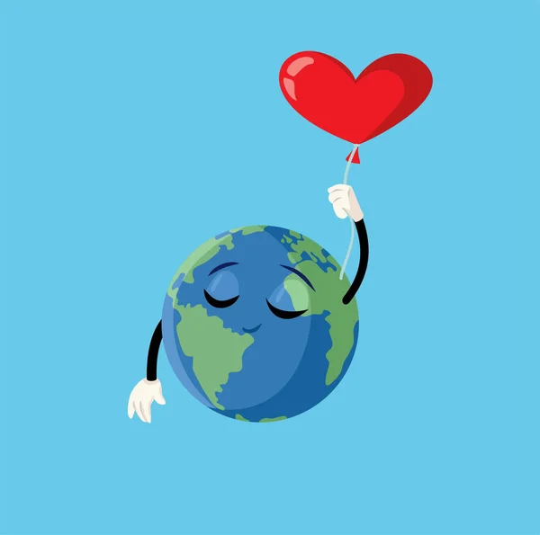 Cartoon Earth Character Καρδιά Μπαλόνι Εικονογράφηση Διάνυσμα — Διανυσματικό Αρχείο