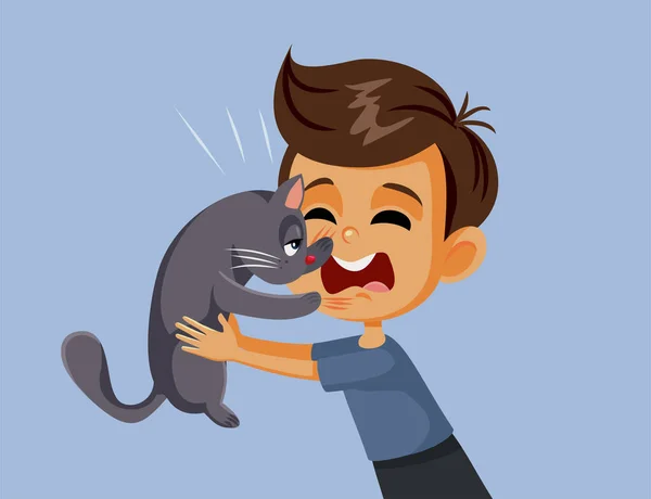 Cat Scratching Little Boy Vector Cartoon — Stock Vector