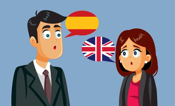 Empresario Empresaria Tratando Negociar Diferentes Idiomas — Vector de stock