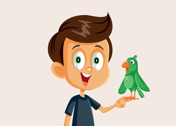 Μικρό Αγόρι Παίζει Pet Parrot Εικονογράφηση Διάνυσμα — Διανυσματικό Αρχείο