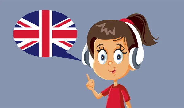 Little Girl Wearing Headphones Learning Angol Kiejtése Szó Kimondója — Stock Vector