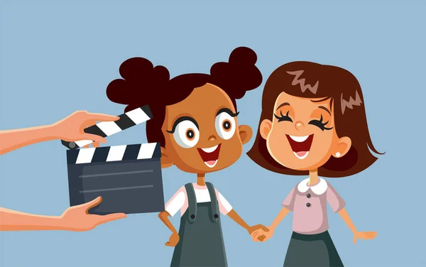 Kinderen Nemen Acteerlessen Vector Cartoon Illustratie — Stockvector