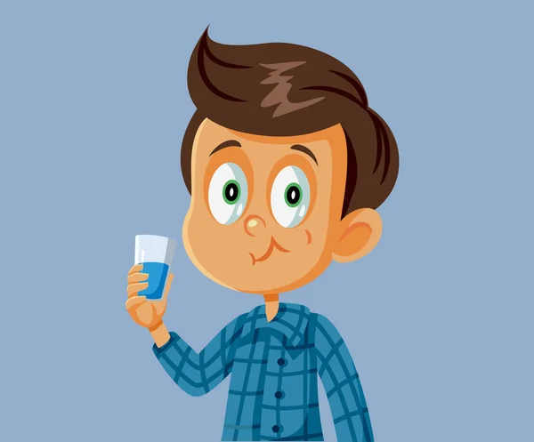 Little Boy Using Mouth Wash Vector Illustration — Stockový vektor