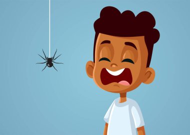 Little Scared African Boy Suffering from Arachnophobias clipart