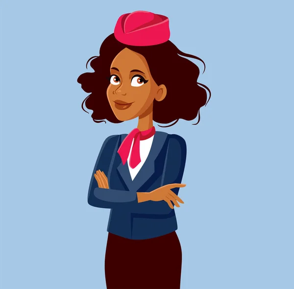 African Air Hostess Berdiri Dengan Arms Crossed - Stok Vektor