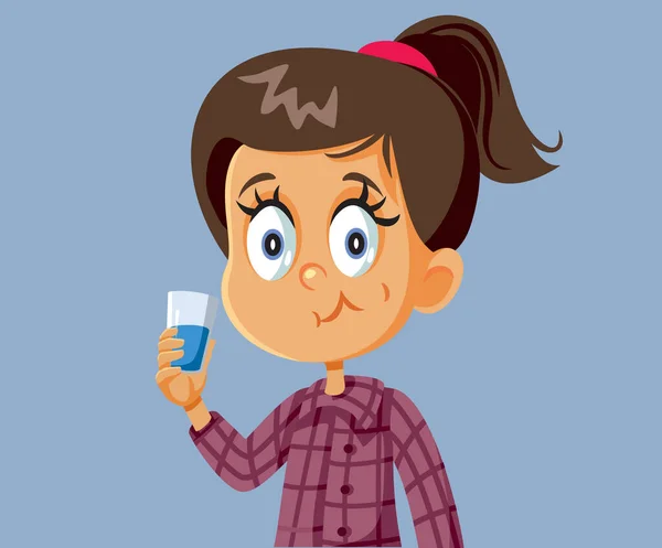 Niña Usando Lavado Bucal Vector Ilustración — Vector de stock