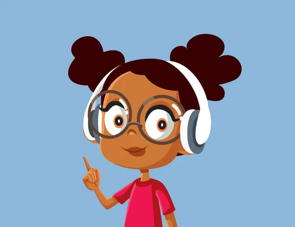 Gadis Afrika Manis Memakai Headphone Mendengarkan Musik - Stok Vektor