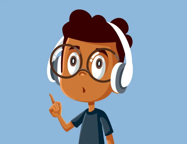Little African Boy Wearing Headphone Listening Music - Stok Vektor