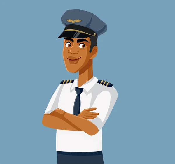 Αφρικανός Πιλότος Στέκεται Όπλα Σταυρωμένα Διανυσματική Απεικόνιση — Διανυσματικό Αρχείο
