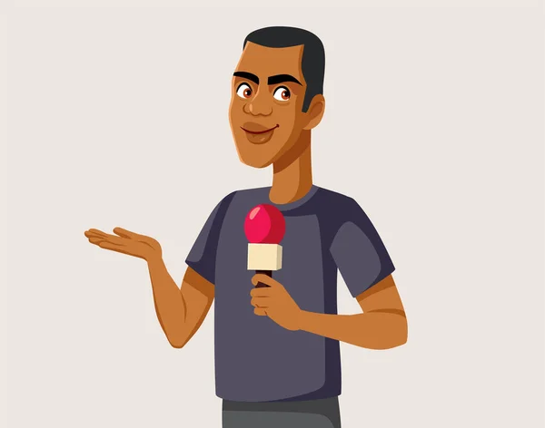 Man Reporter Met Een Microfoon Vector Illustratie — Stockvector