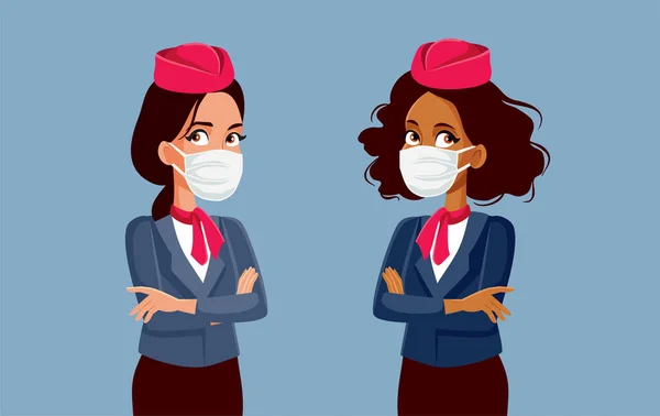 Air Hostesses Wearing Protective Face Masks Vector Illustration — Stock Vector