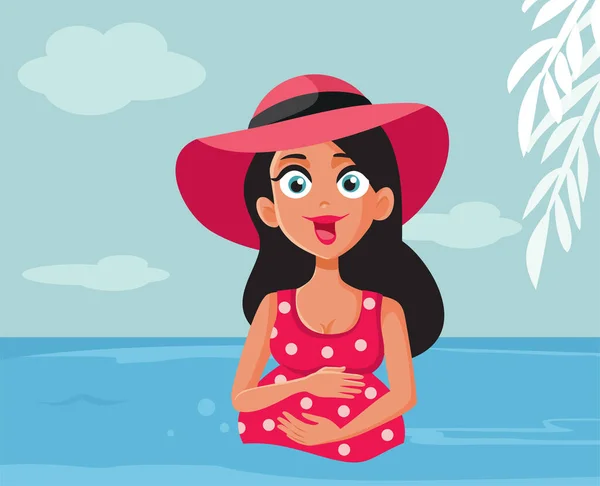 Těhotná Žena Těší Letní Dovolenou Pláži — Stockový vektor