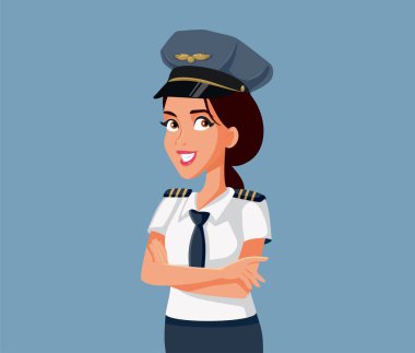 Çapraz Vektör İllüstrasyonlu Kollu Kadın Pilot