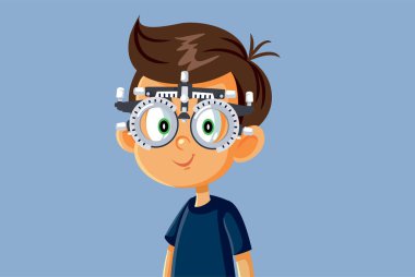 Phoropter ile Göz Testi Geçiren Küçük Çocuk