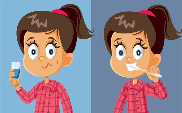 Niña Con Buenos Hábitos Higiene Oral — Vector de stock