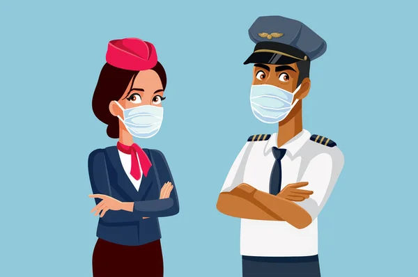 Airline Crew Wearing Medical Face Mask Pandemic - Stok Vektor